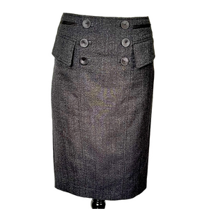 ZARA Pencil Skirt Button Detail Dark Grey Black Fleck Women’s S Office Siren
